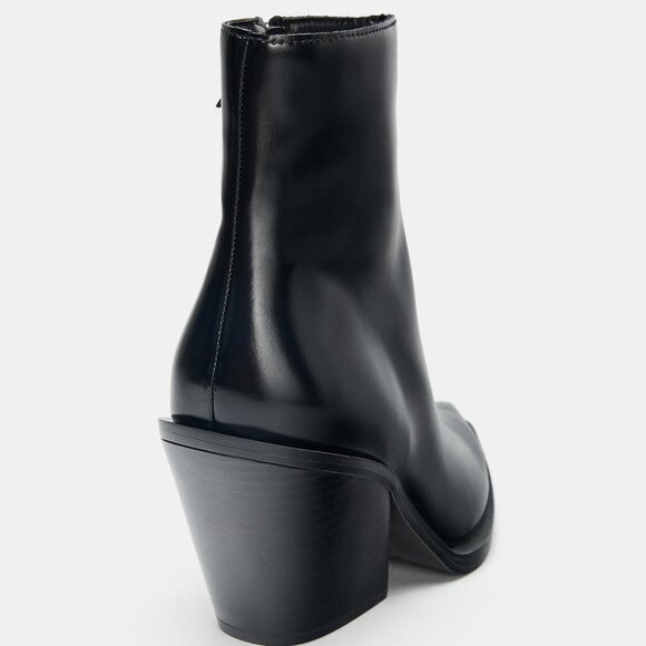 ZARA COWBOY HEELED LEATHER ANKLE BOOTS - Picture 2 of 6